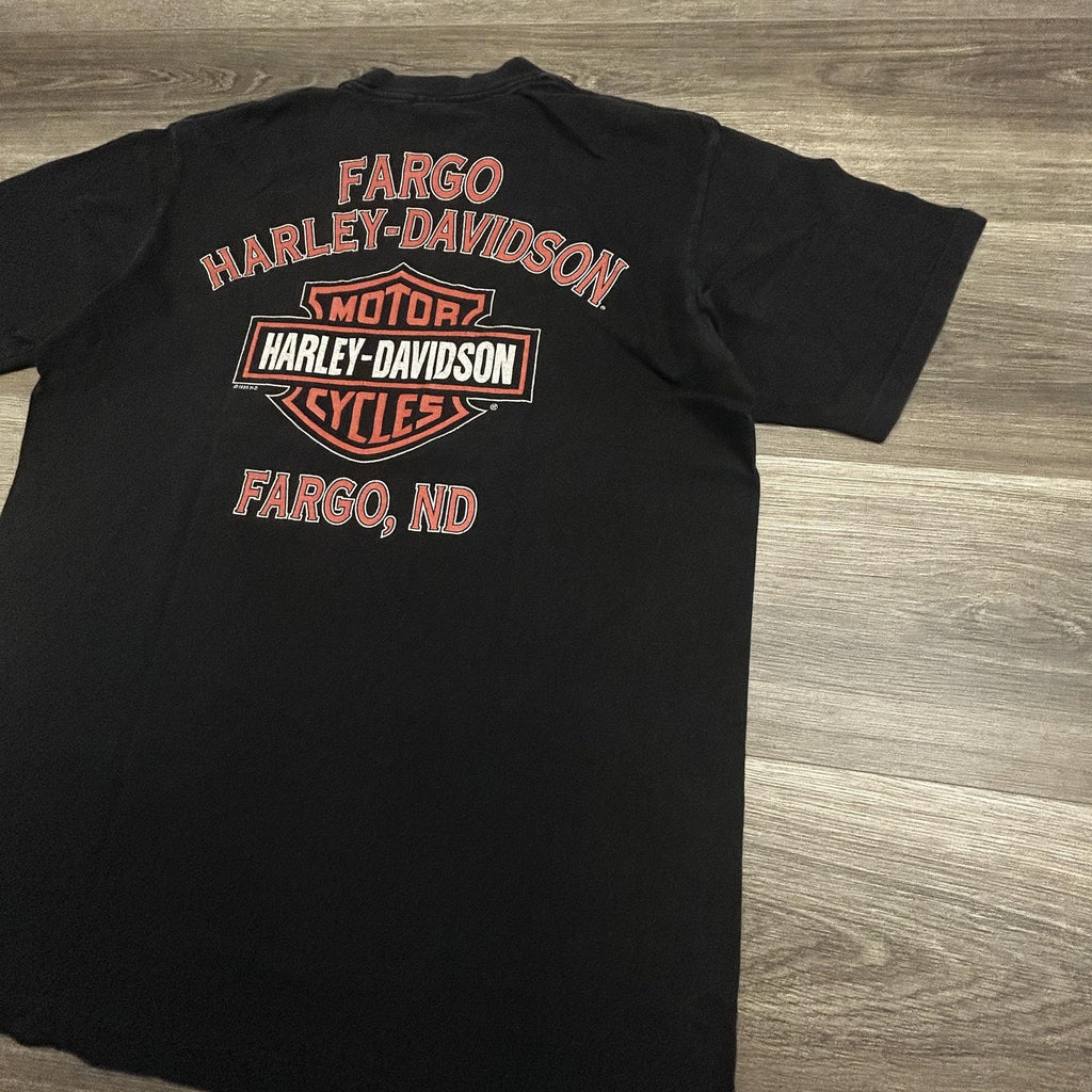 Vintage Harley Davidson Shirt Mens Large Black Pocket Flame Skull Single 90s USA
