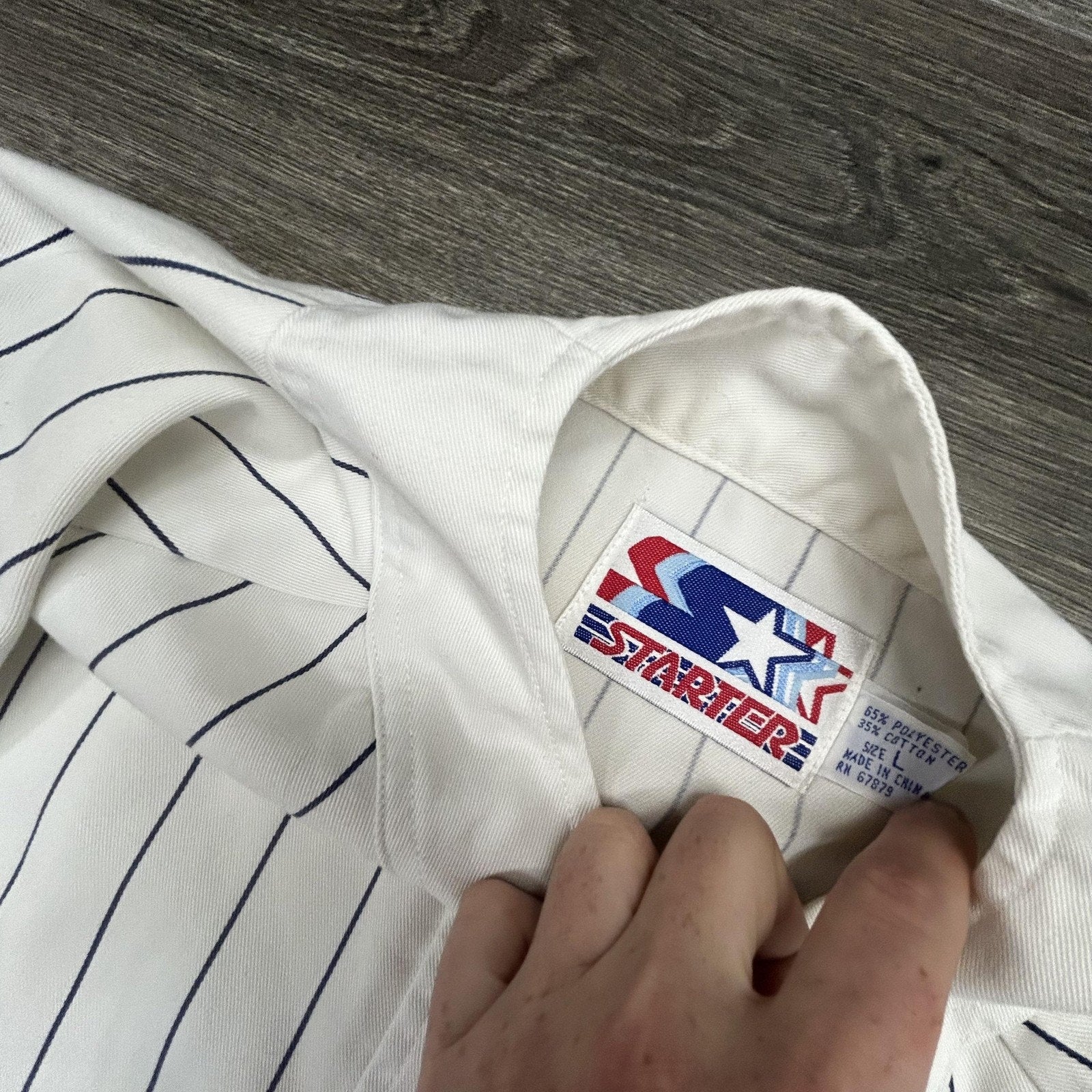 Vintage New York Yankees Jersey Mens Large White Pinstripe Baseball Starter 90s