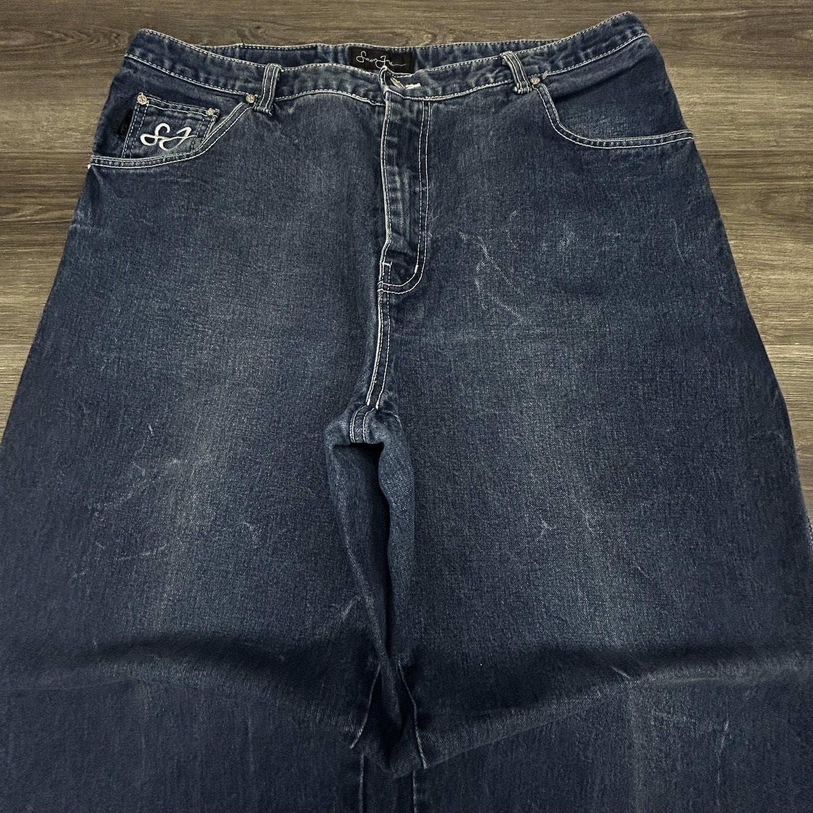 Vintage Sean John Jeans Mens 38x32 Dark Wash Baggy Wide Leg Hip Hop Diddy Y2K
