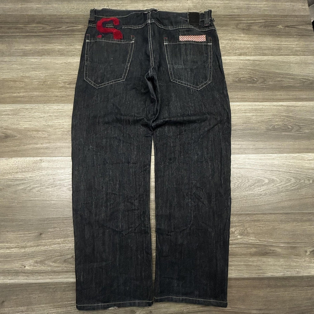 Vintage Southpole Jeans Mens 36x30 Dark Wash Baggy Wide Leg Denim Logo Y2K