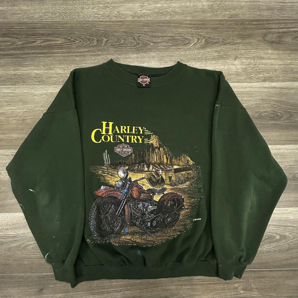 Vintage Harley-Davidson Sweatshirt Mens XL Green Motorcycle Country 90s Made USA