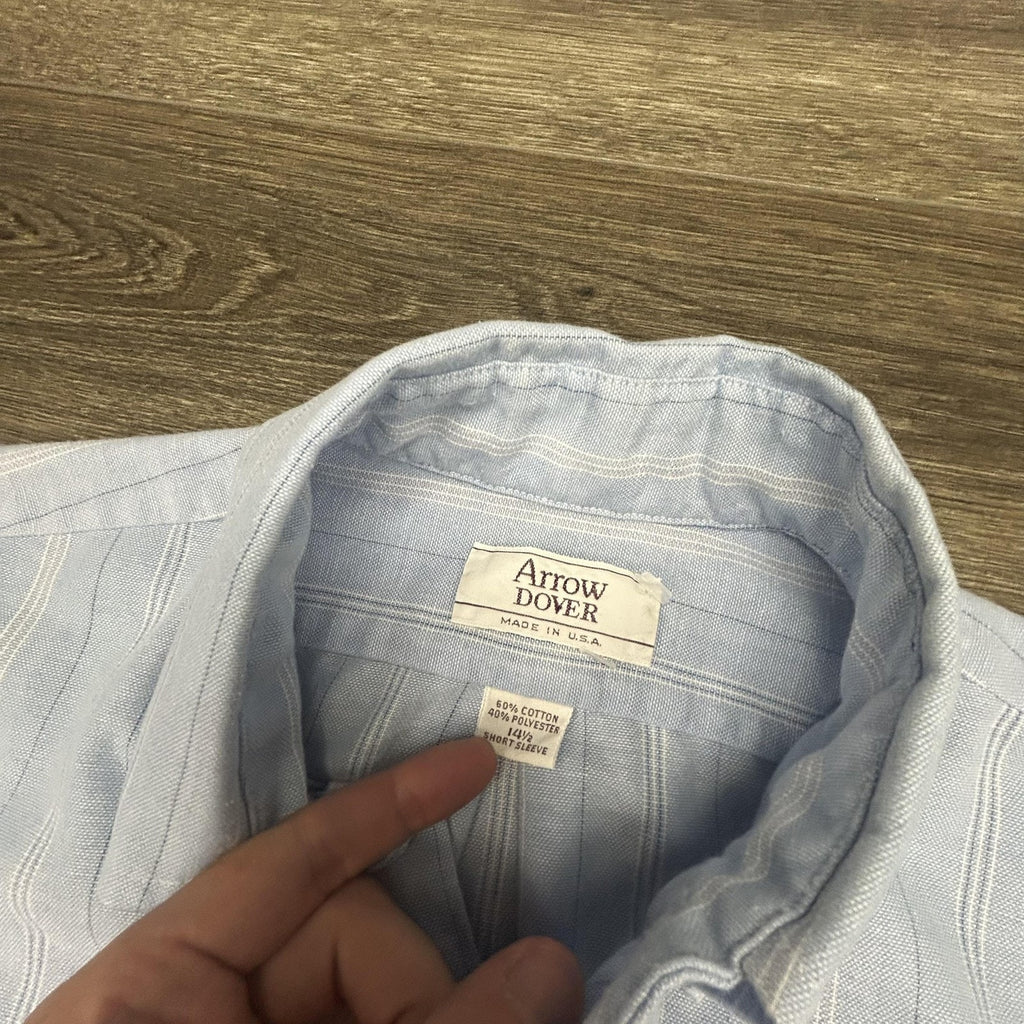 Vintage Arrow Dover Shirt Mens Small Blue Striped Button Down Short Sleeve USA