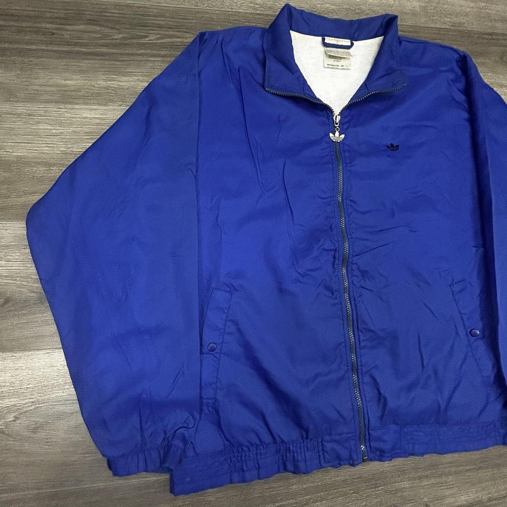 Vintage 80s Adidas Jacket Mens Large Blue Track 3 Stripes Trefoil Windbreaker