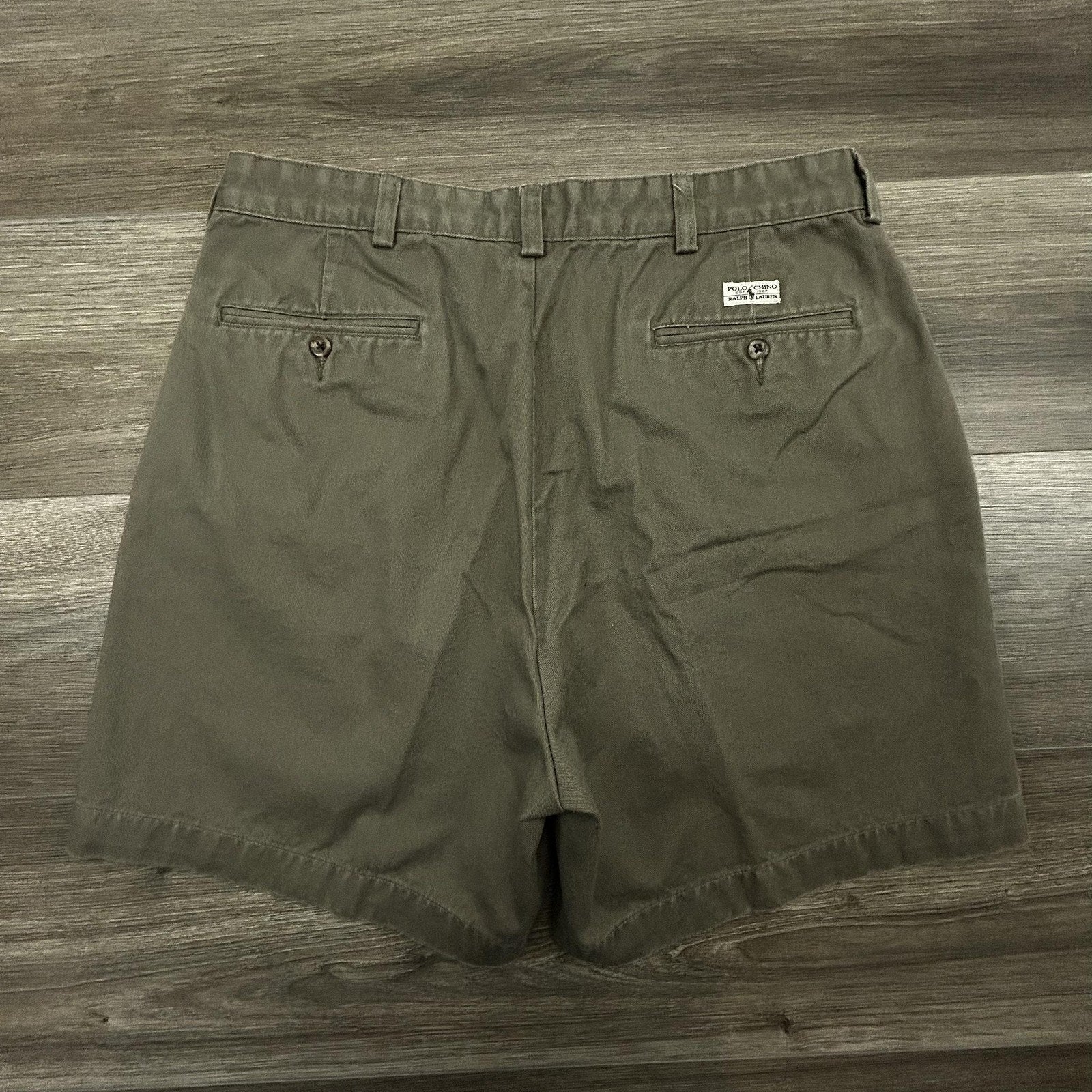 Vintage Polo Ralph Lauren Pleated Shorts Mens 32 Green Chino 6" Inseam Canvas