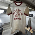 True Vintage 70s USMC Ringer Shirt Mens Medium White Parris Island Marines USA