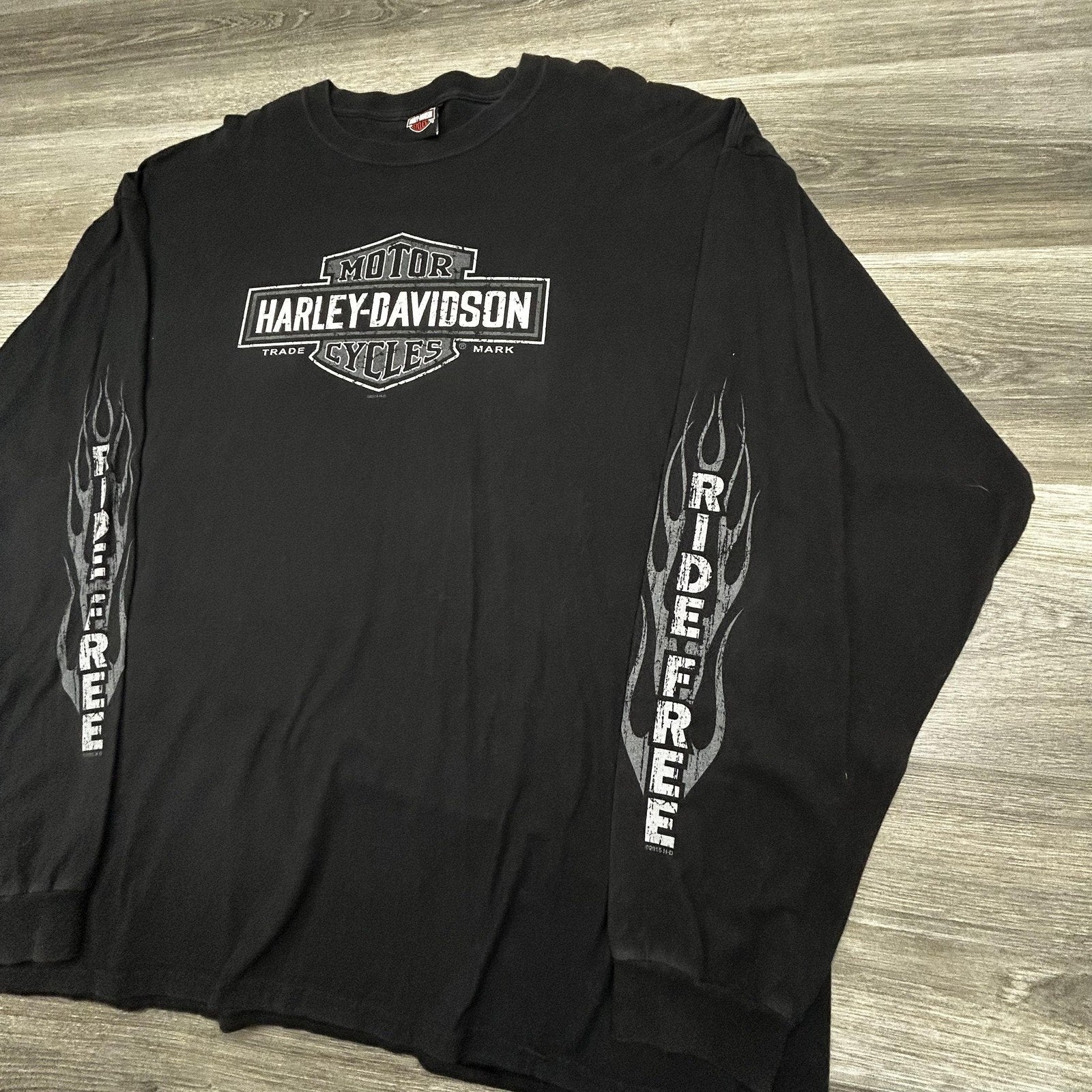 Harley Davidson Shirt Mens 3XL Black Long Sleeve Hit Flames Skater Biker Y2K