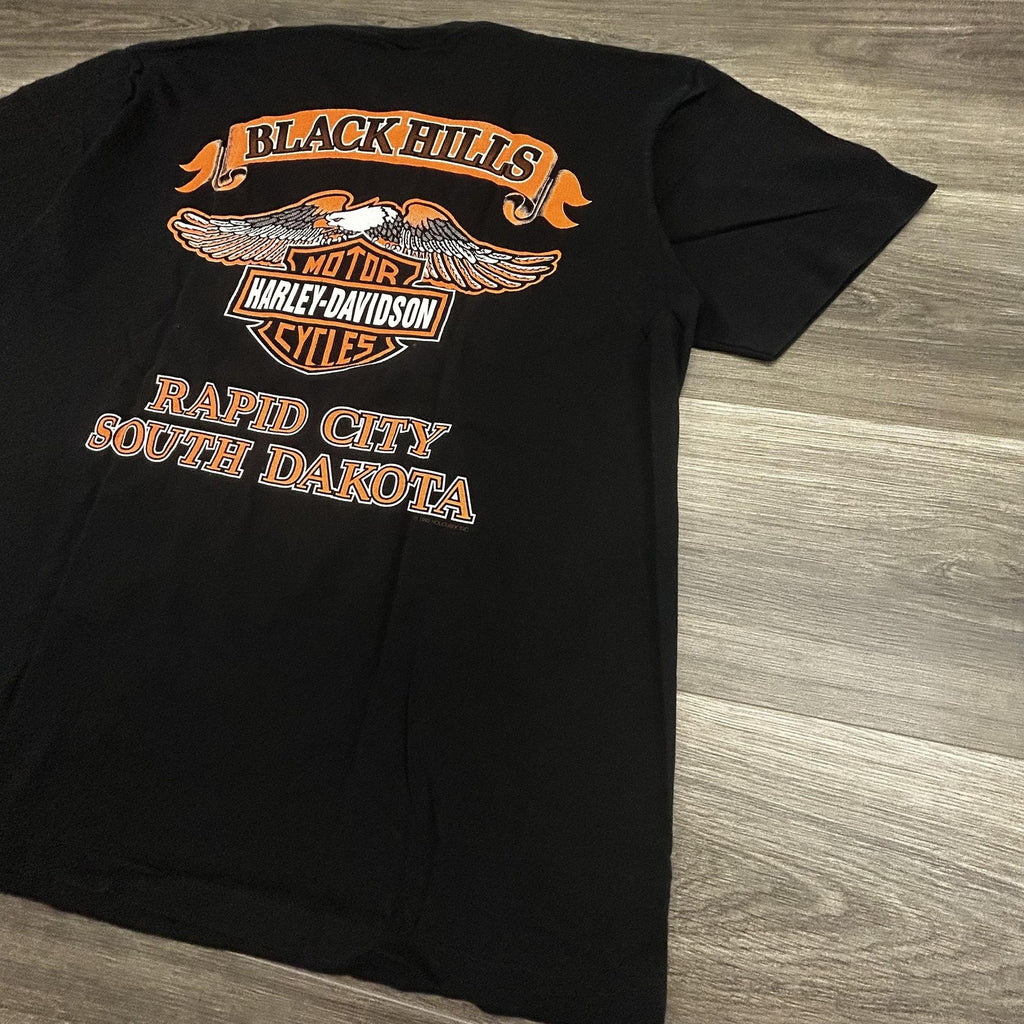 Vintage Harley Davidson Shirt Mens Large Black Black Hills Single Stitch 90s USA