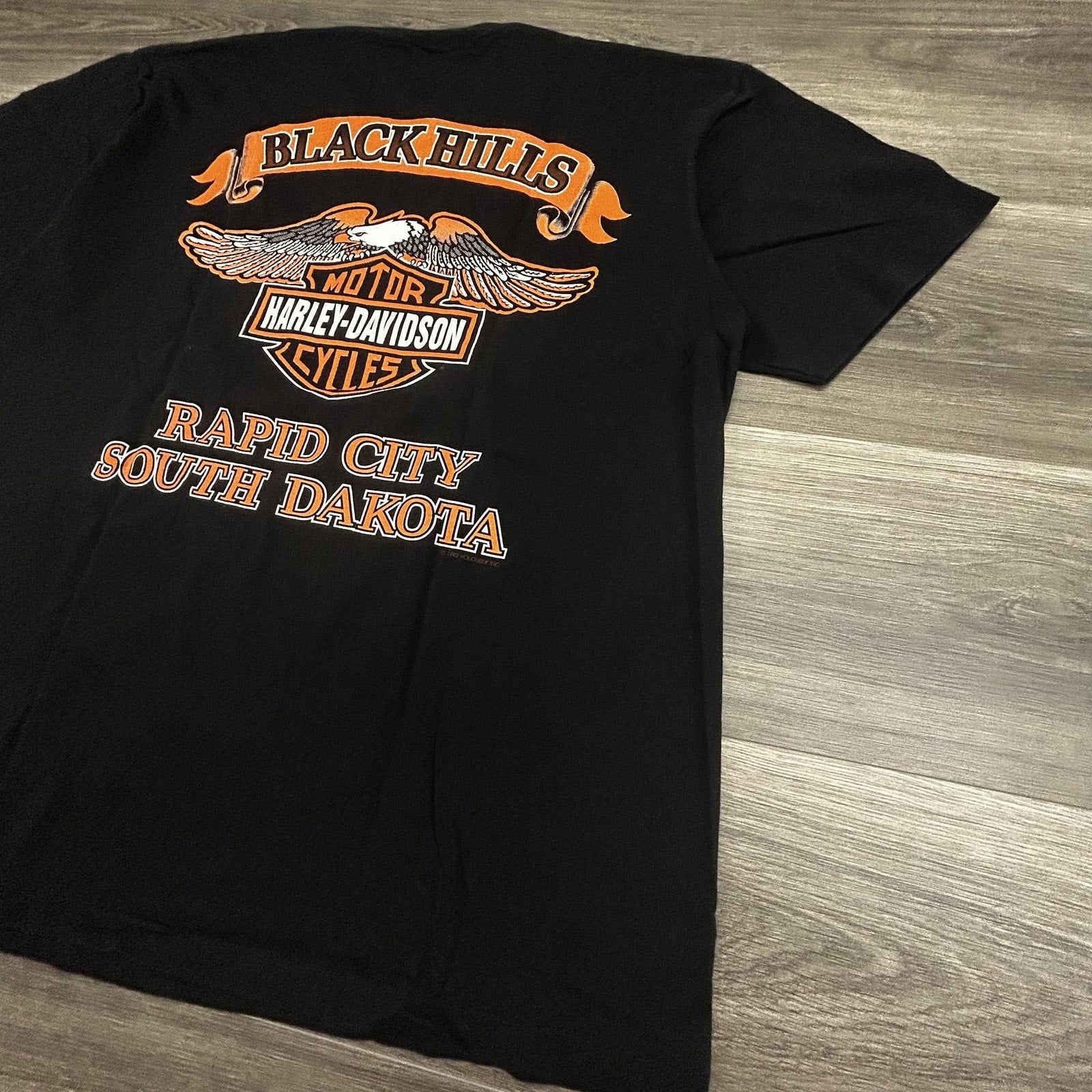 Vintage Harley Davidson Shirt Mens Large Black Black Hills Single Stitch 90s USA