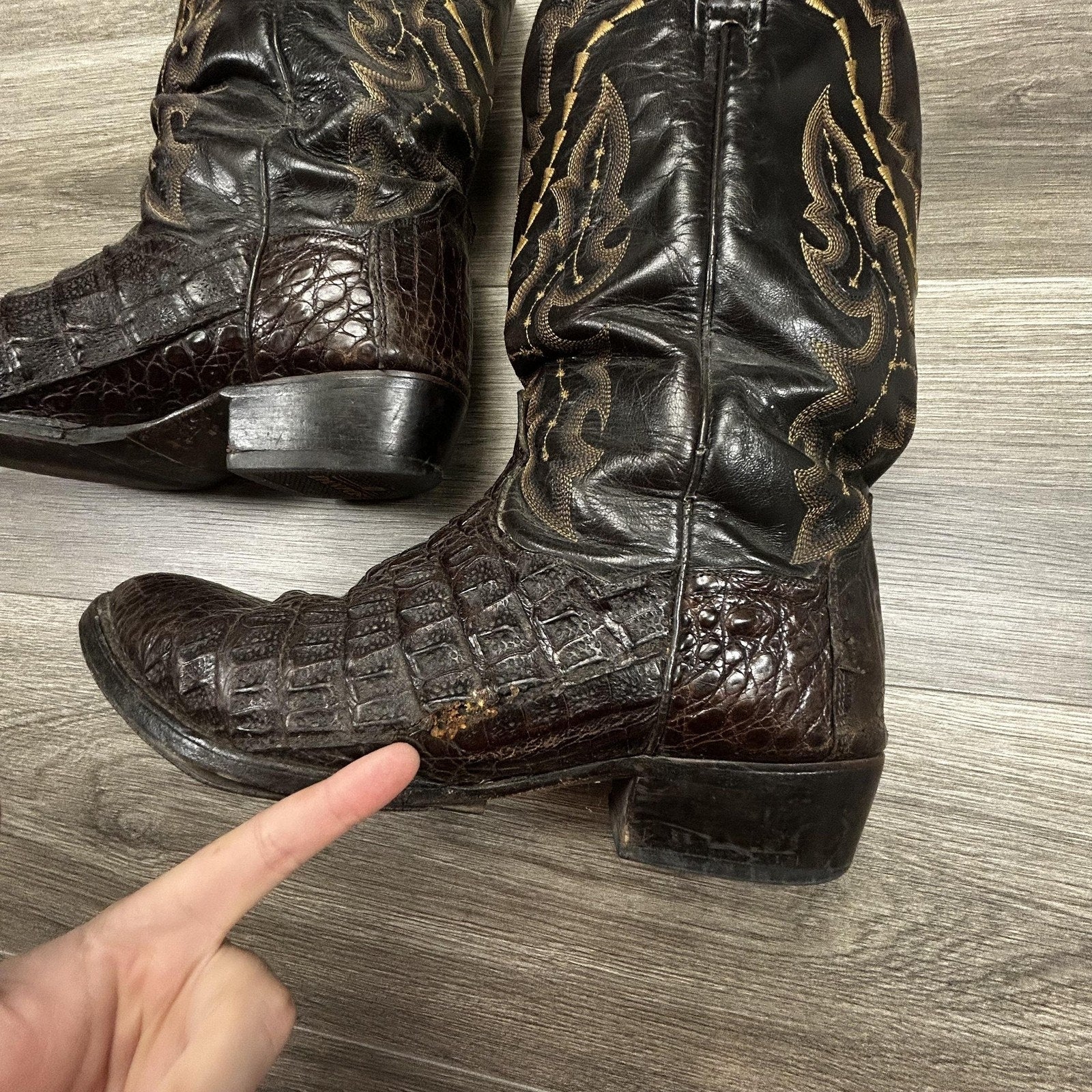Dan Post Caiman Alligator Leather Cowboy Boots Brown Exotic Size 12 EW DP2386