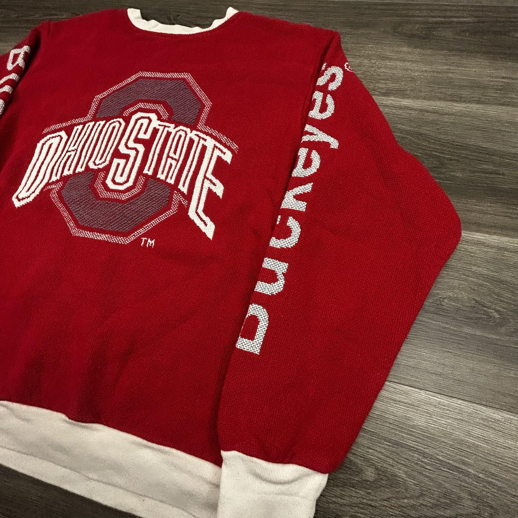 Vintage Ohio State Buckeyes Sweater Mens Large Red Knit NCAA Riddle Cockrell 90s
