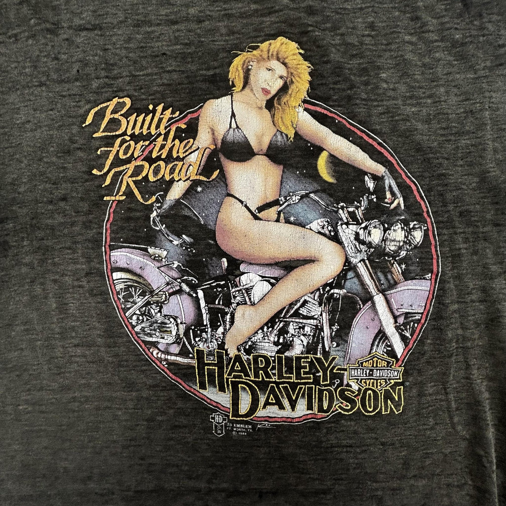 Vintage Harley Davidson 3D Emblem Shirt Medium Pinup Girl Faded Thrashed 80s USA