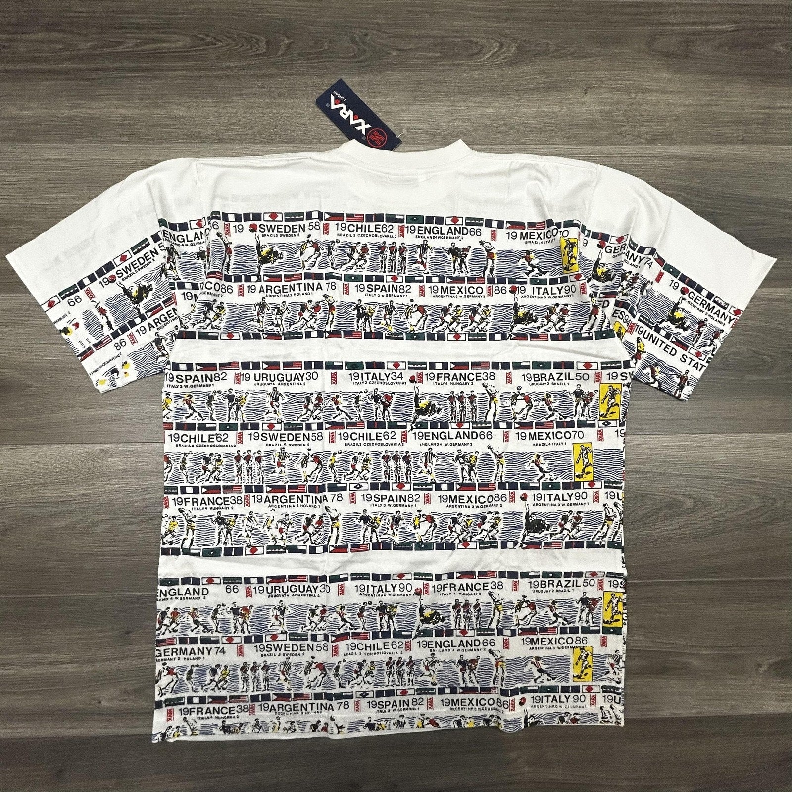 Vintage World Cup Shirt Mens Medium White Xara Soccer AOP Deadstock 90s Made USA
