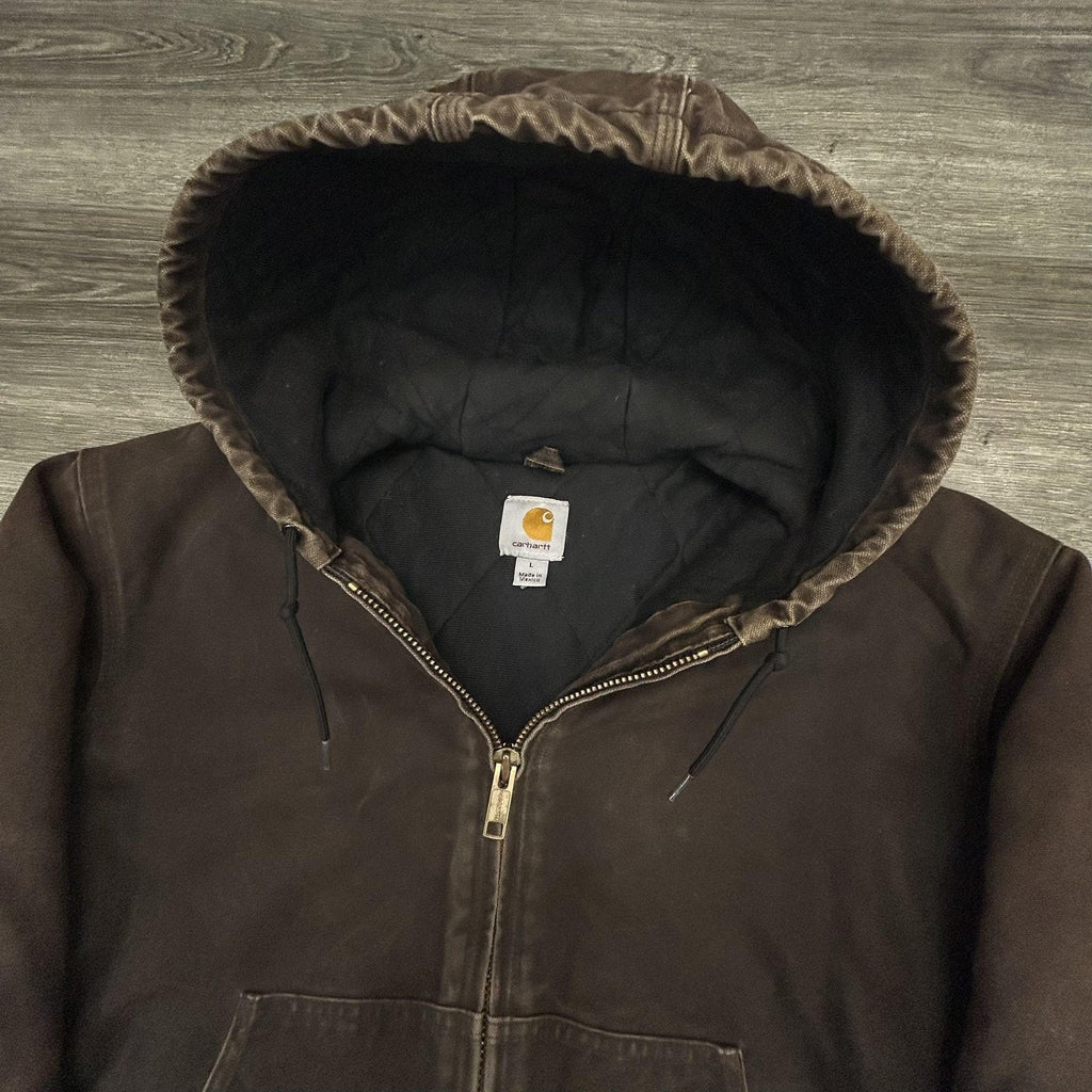 Vintage Carhartt Jacket Mens Large Brown Hooded Canvas Bomber Quilted J130 DKB