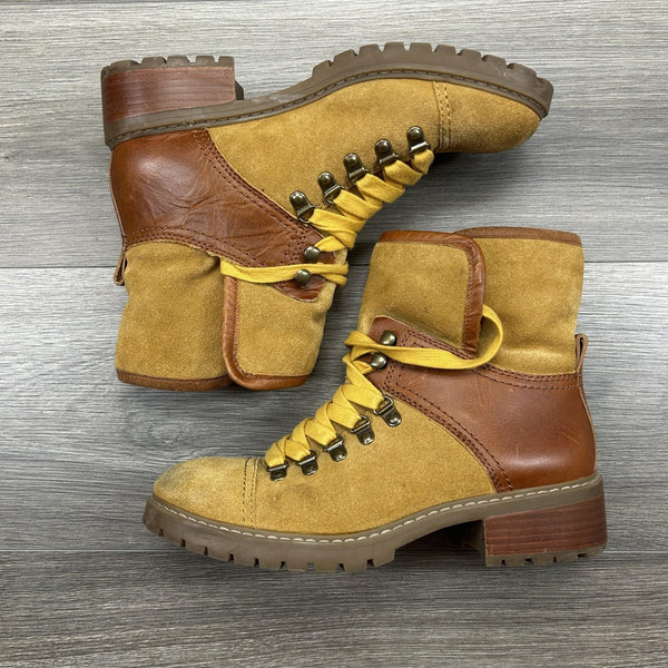 Frye Anise Hiker Boots Womens 8 Brown Suede Shearling Lined Hiking Lug Sole