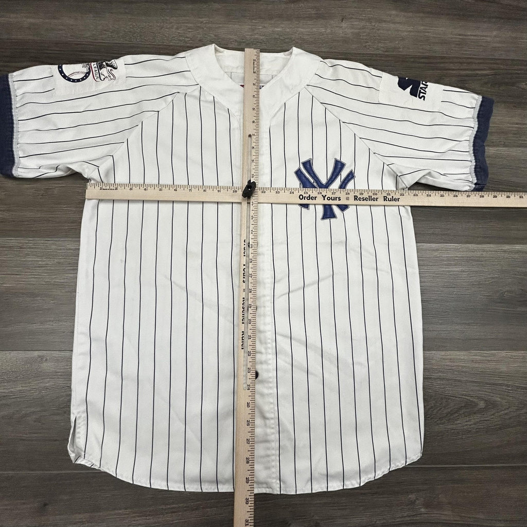 Vintage New York Yankees Jersey Mens Large White Pinstripe Baseball Starter 90s