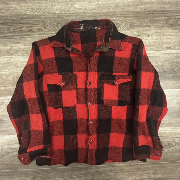 True Vintage 50s Woolrich Flannel Shirt Jacket Mens Medium Buffalo Plaid USA