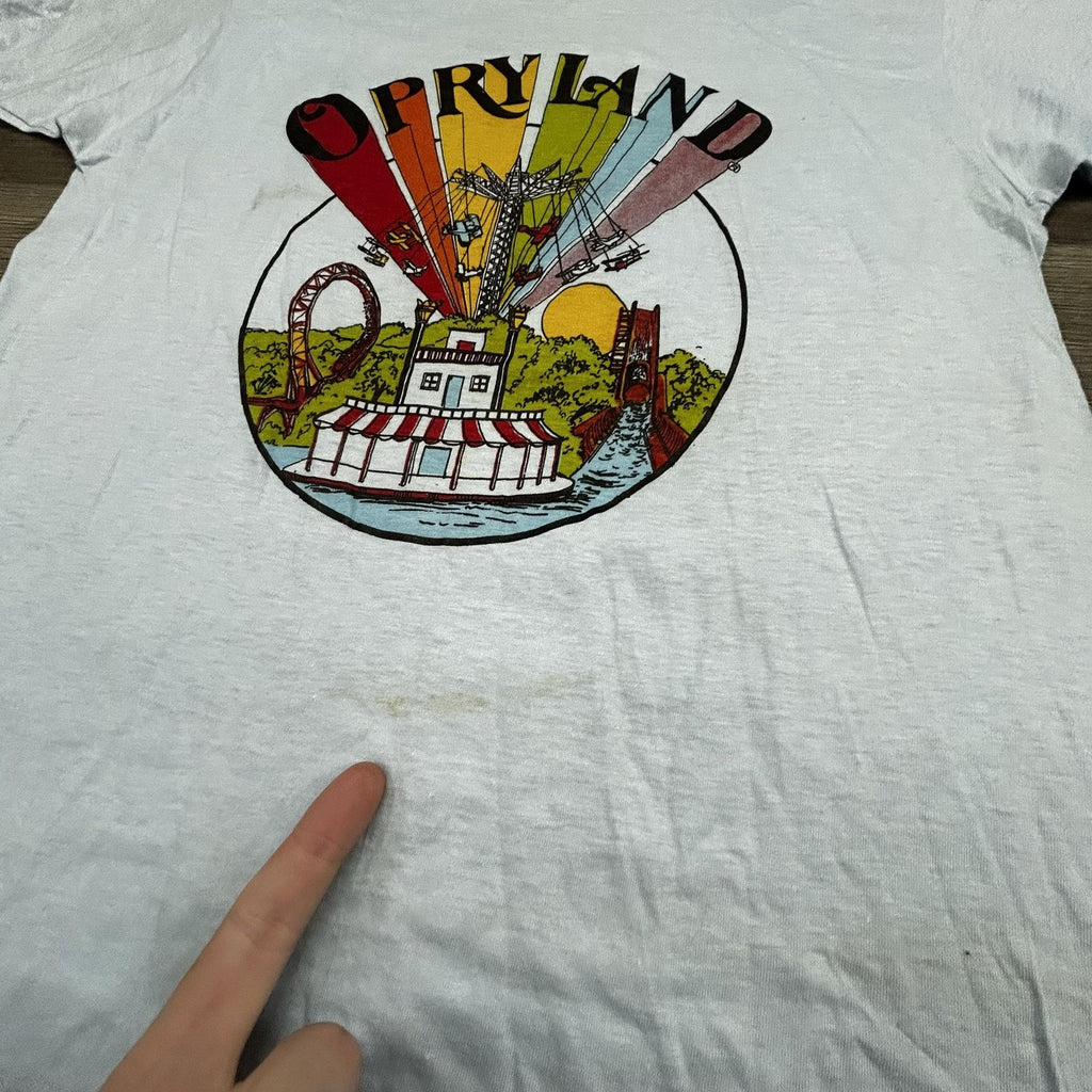 True Vintage 60s Opryland Shirt Mens Small Light Blue Ringer Paper Thin Made USA