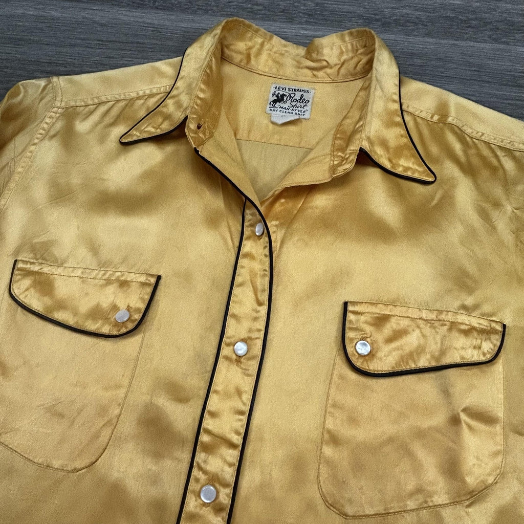 True Vintage 40s Levi Strauss Rodeo Shirt Mens Small Gold Big E Satin Pearl USA