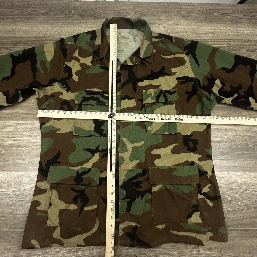 Vintage Army BDU Combat Coat Mens XLT Green Woodland Camo Military Jacket 90s