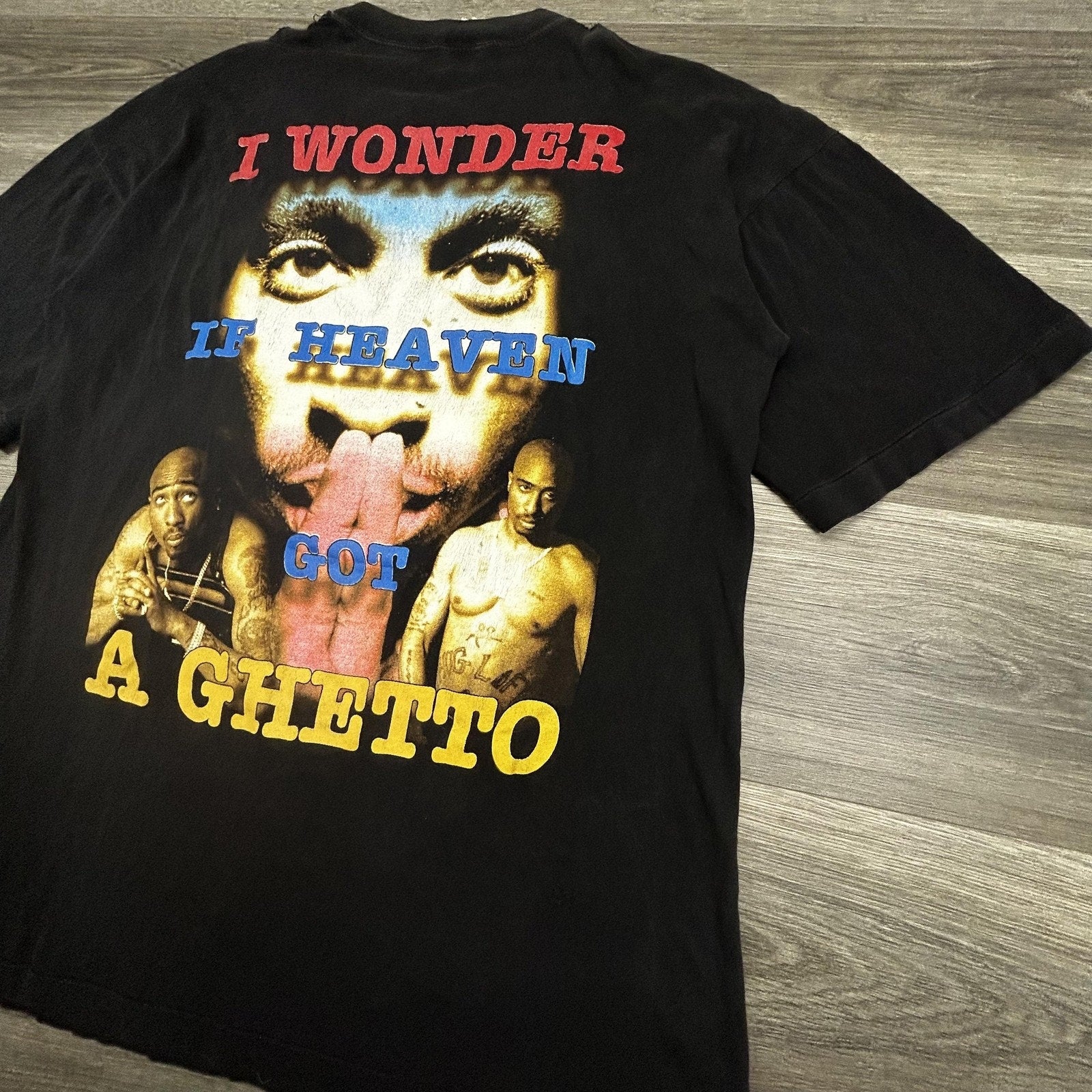 Vintage Tupac Rap Tee Shirt Mens XL Black 2Pac All Eyez On Me Heaven Ghetto RARE