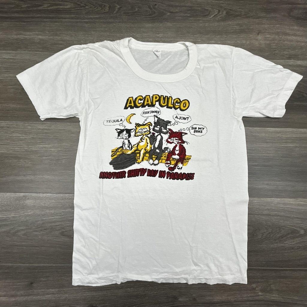 Vintage 70s Weed Shirt Mens Small White Single Stitch Drinking Cannabis Funny