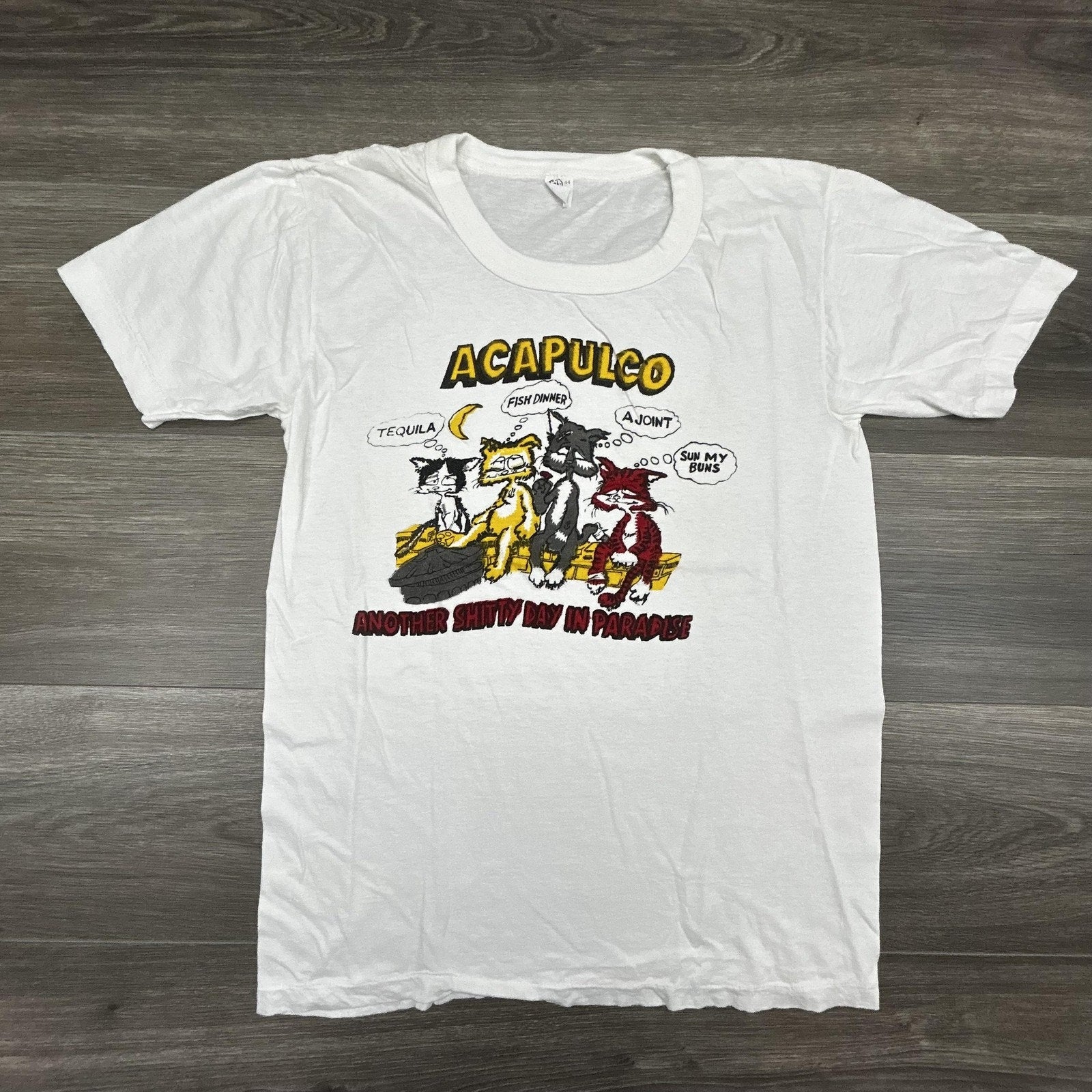 Vintage 70s Weed Shirt Mens Small White Single Stitch Drinking Cannabis Funny