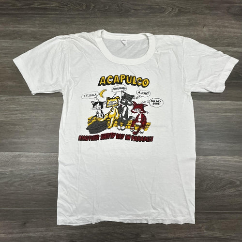 Vintage 70s Weed Shirt Mens Small White Single Stitch Drinking Cannabis Funny