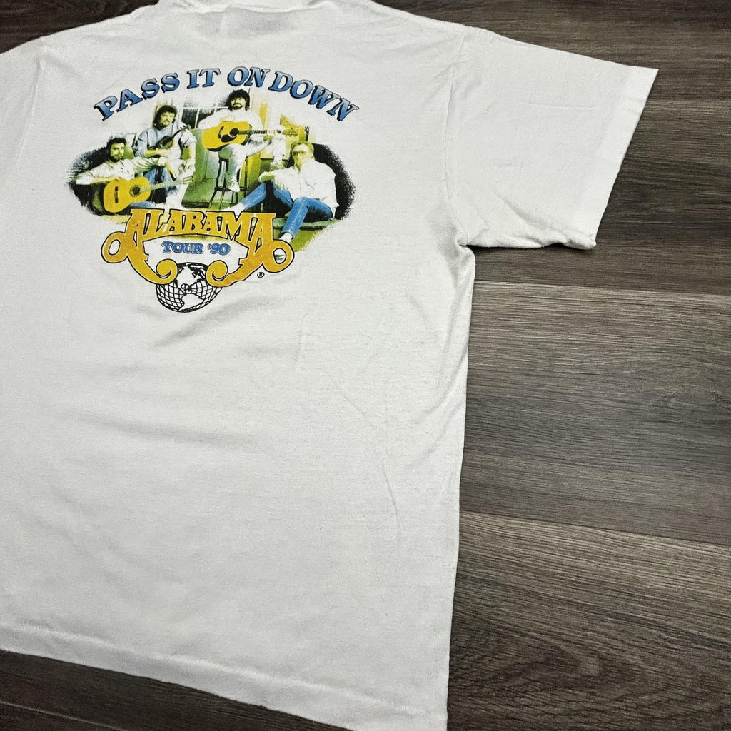 Vintage Alabama Shirt Mens Large White Pass It On Down Tour 1990 90s Made USA