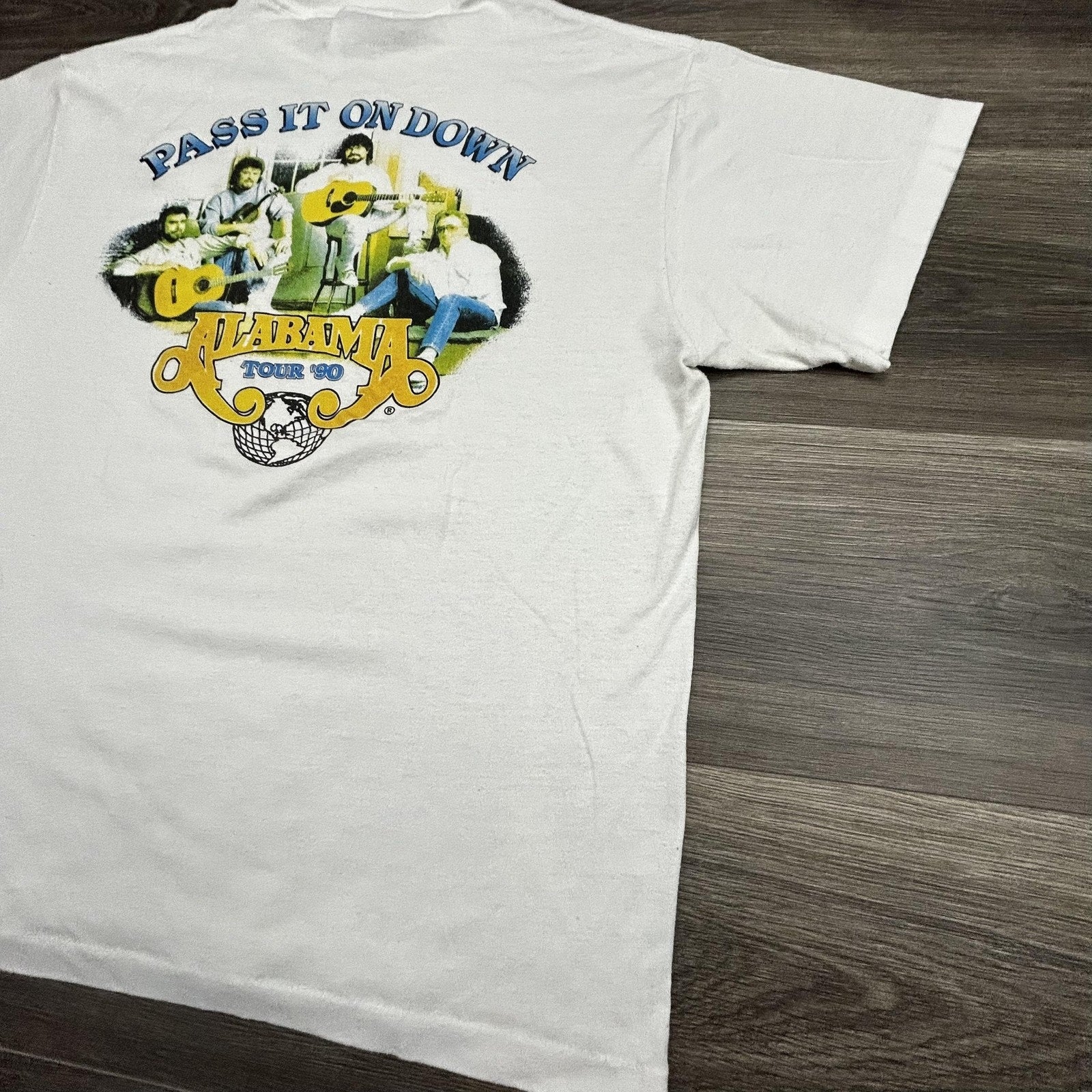 Vintage Alabama Shirt Mens Large White Pass It On Down Tour 1990 90s Made USA
