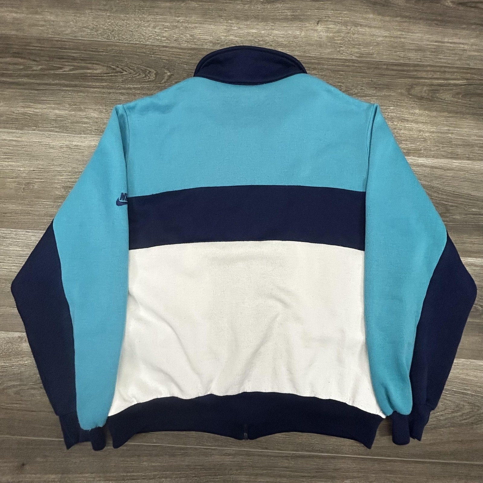 Vintage 80s Nike Track Jacket Mens Large Blue Teal White Colorblock Full Zip USA