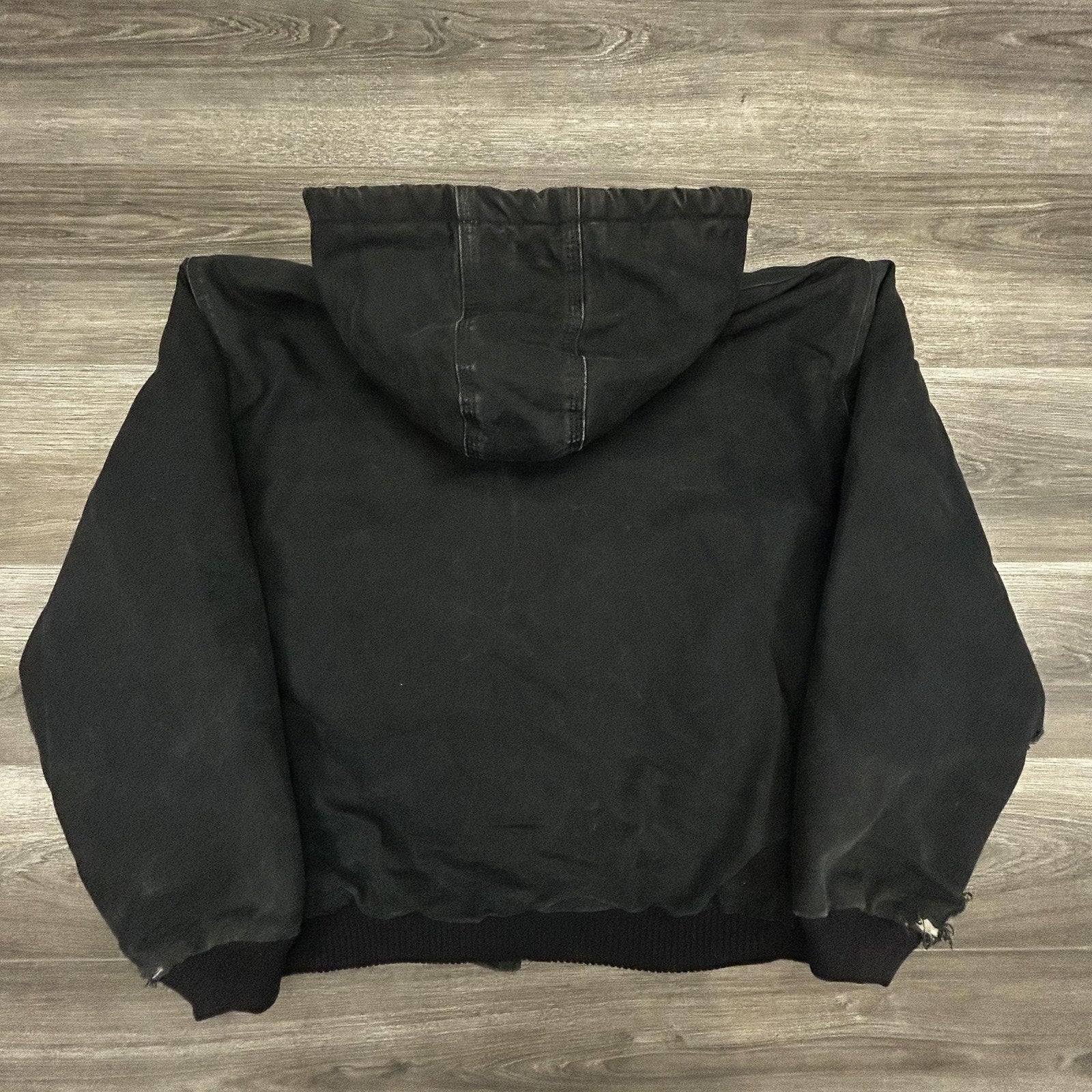 Vintage Carhartt Jacket Mens 2XL Black Hooded Canvas Bomber USA Workwear 90s