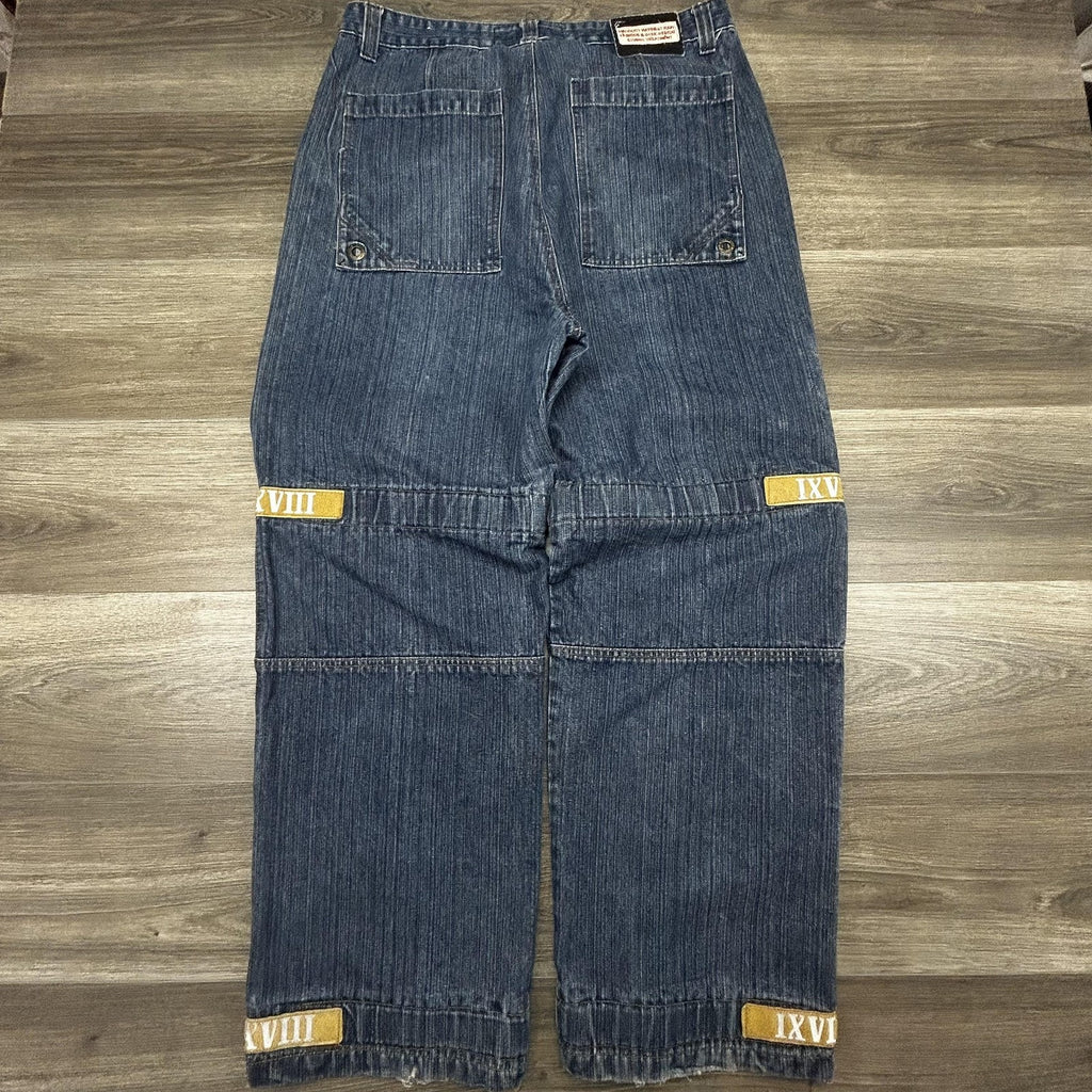 Vintage DTEK Girbaud Jeans Mens 36x32 Blue Baggy Flight Strap Denim Skater Y2K
