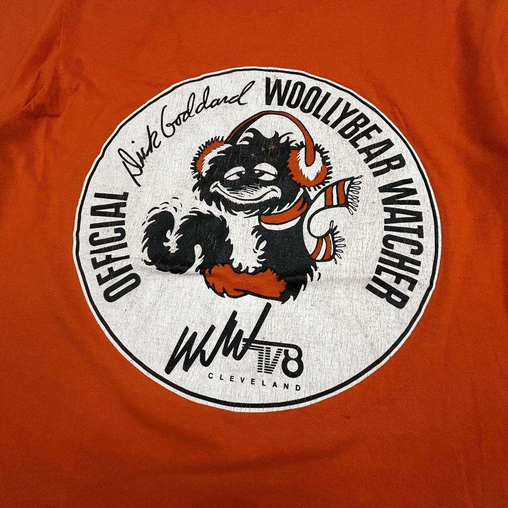 Vintage WJW TV8 Cleveland Shirt Mens Small Orange Woollybear Watcher USA 80s