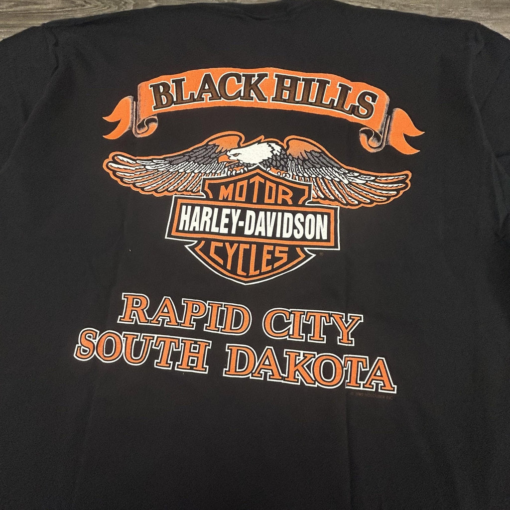 Vintage Harley Davidson Shirt Mens Large Black Black Hills Single Stitch 90s USA