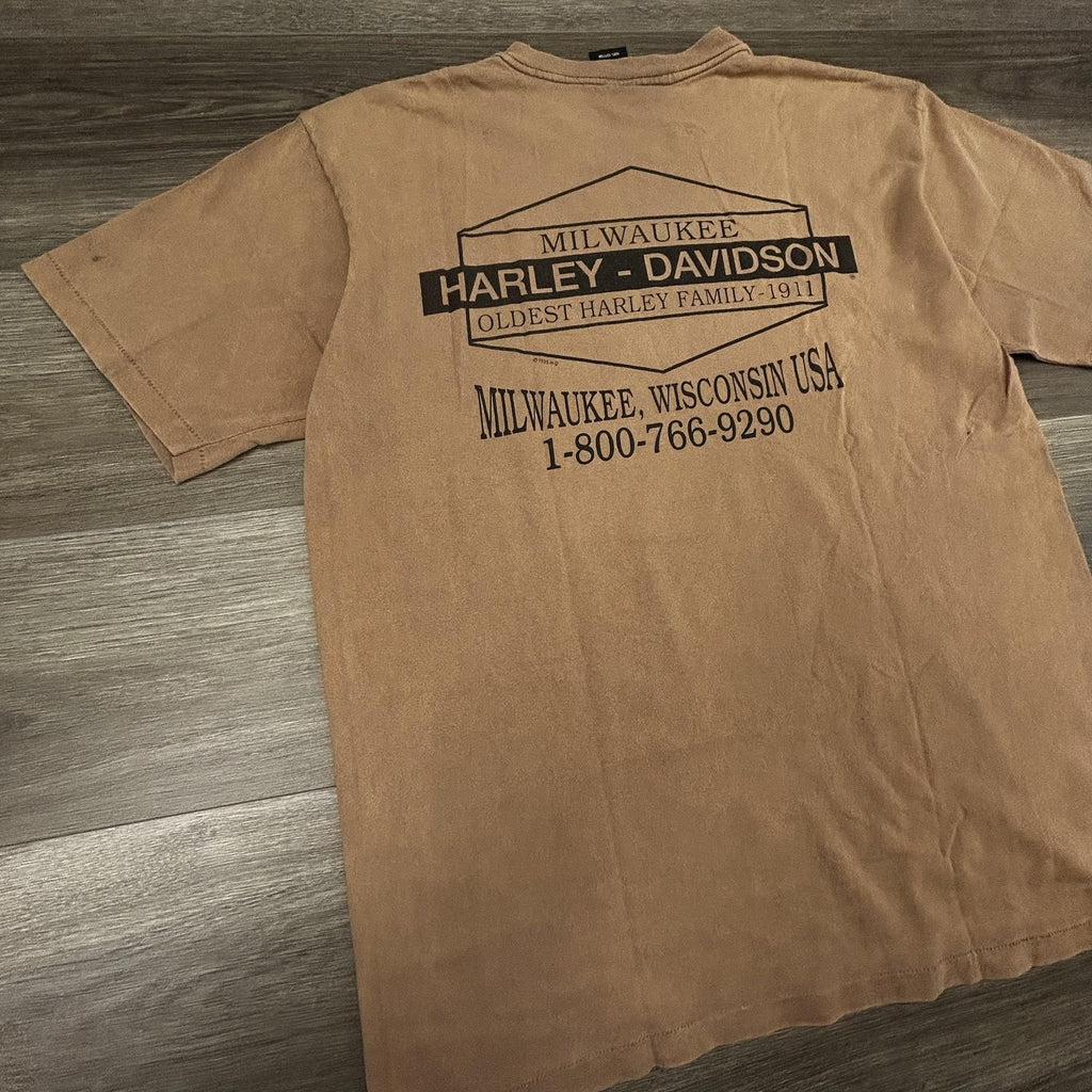 Vintage 90s Harley Davidson Shirt Mens XL Brown Single Stitch 1997 Made in USA