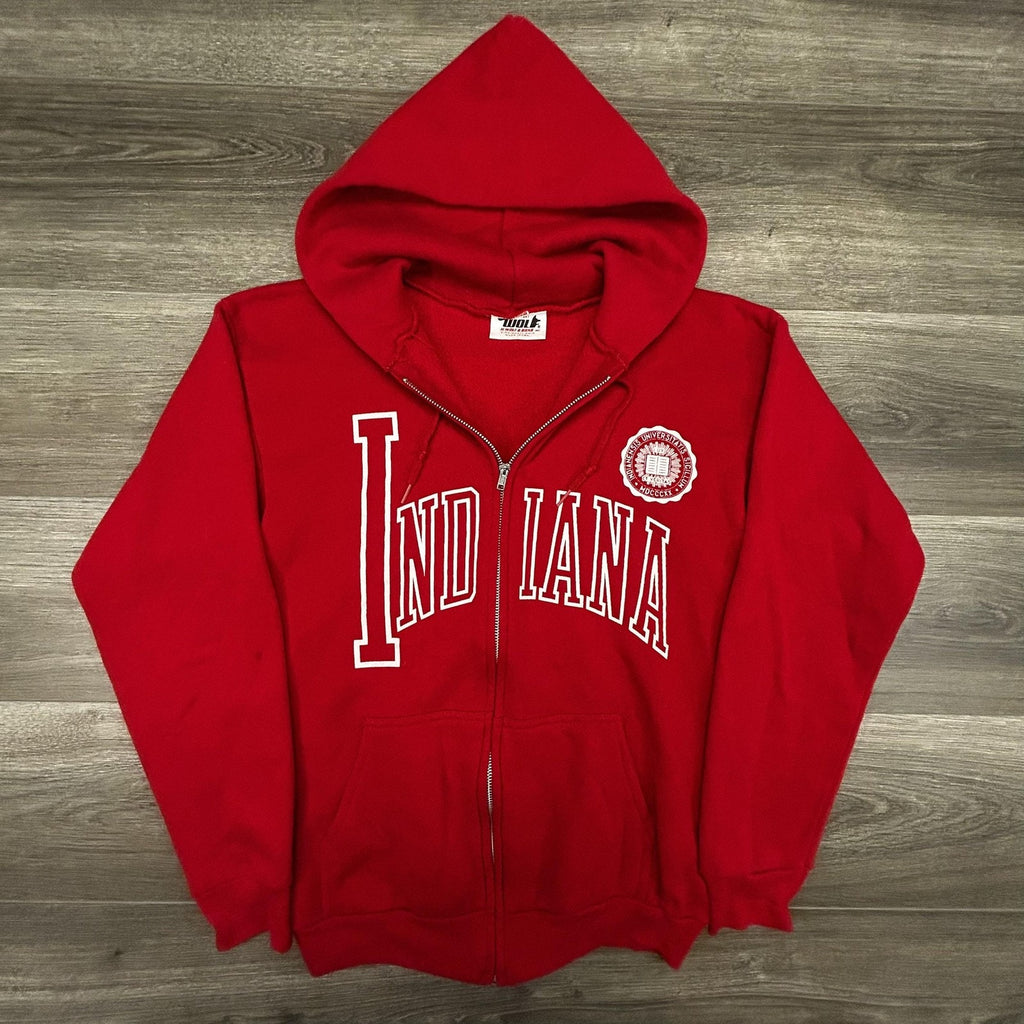 Vintage Indiana Hoosiers Full ZIp Hoodie Mens Small Red NCAA Made in USA 80s