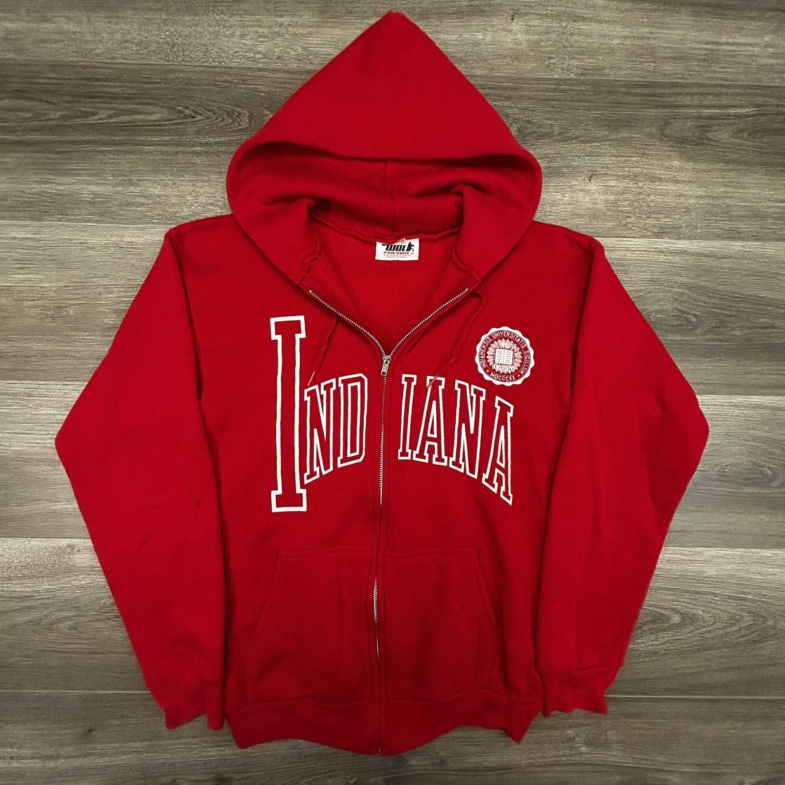 Vintage Indiana Hoosiers Full ZIp Hoodie Mens Small Red NCAA Made in USA 80s