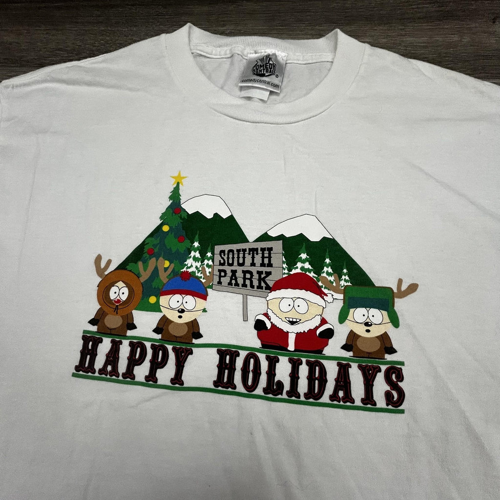 Vintage South Park Shirt Mens Large White Happy Holidays Cartman Christmas 2004