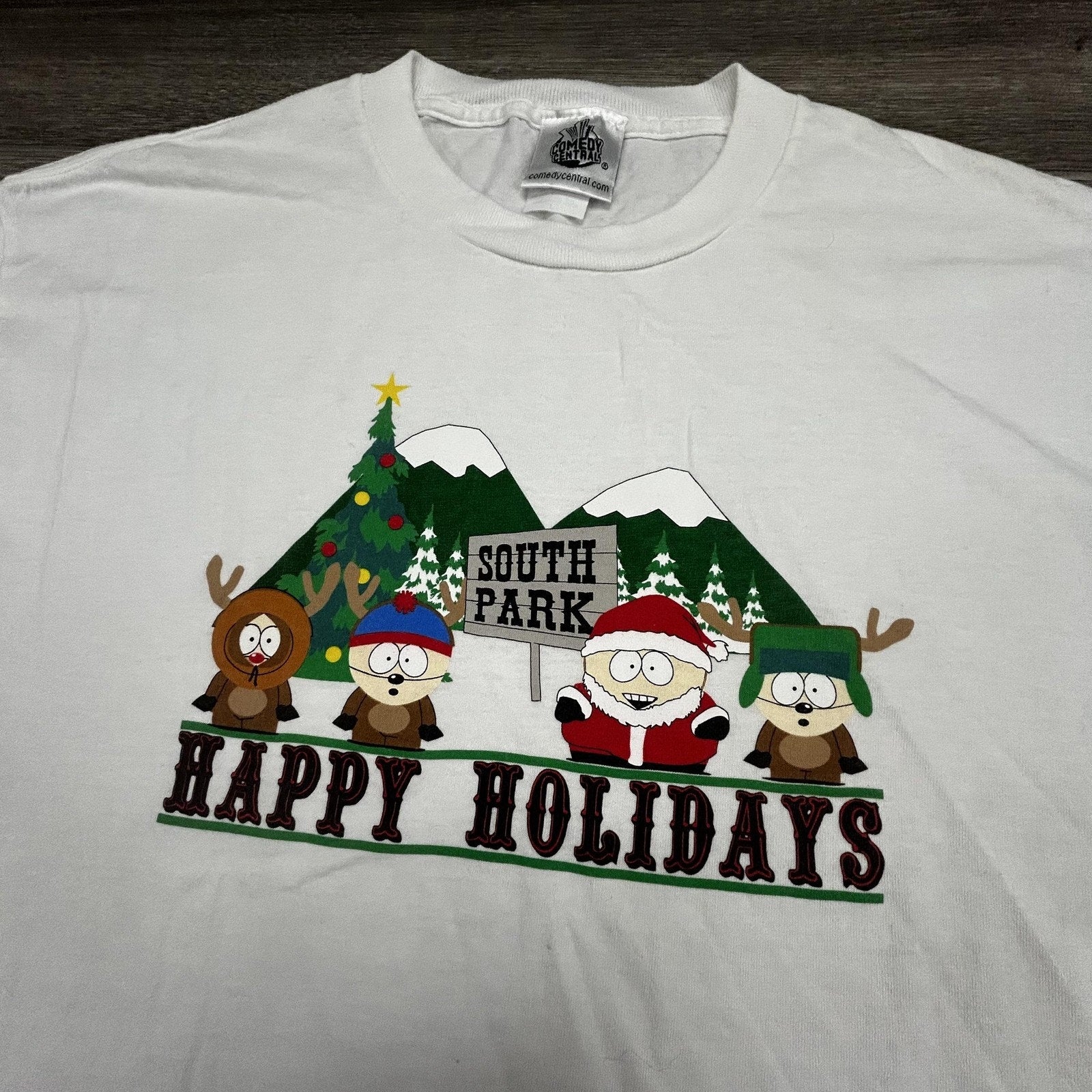 Vintage South Park Shirt Mens Large White Happy Holidays Cartman Christmas 2004