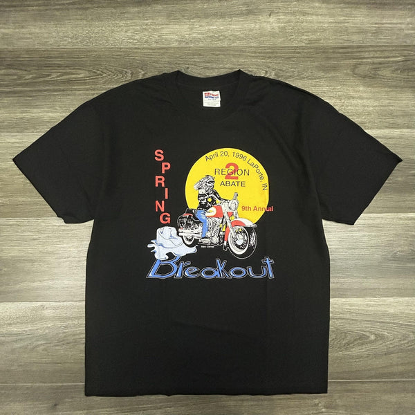 Vintage Biker Shirt Mens Large Black Abate Motorcycle Single Stitch Made USA 90s