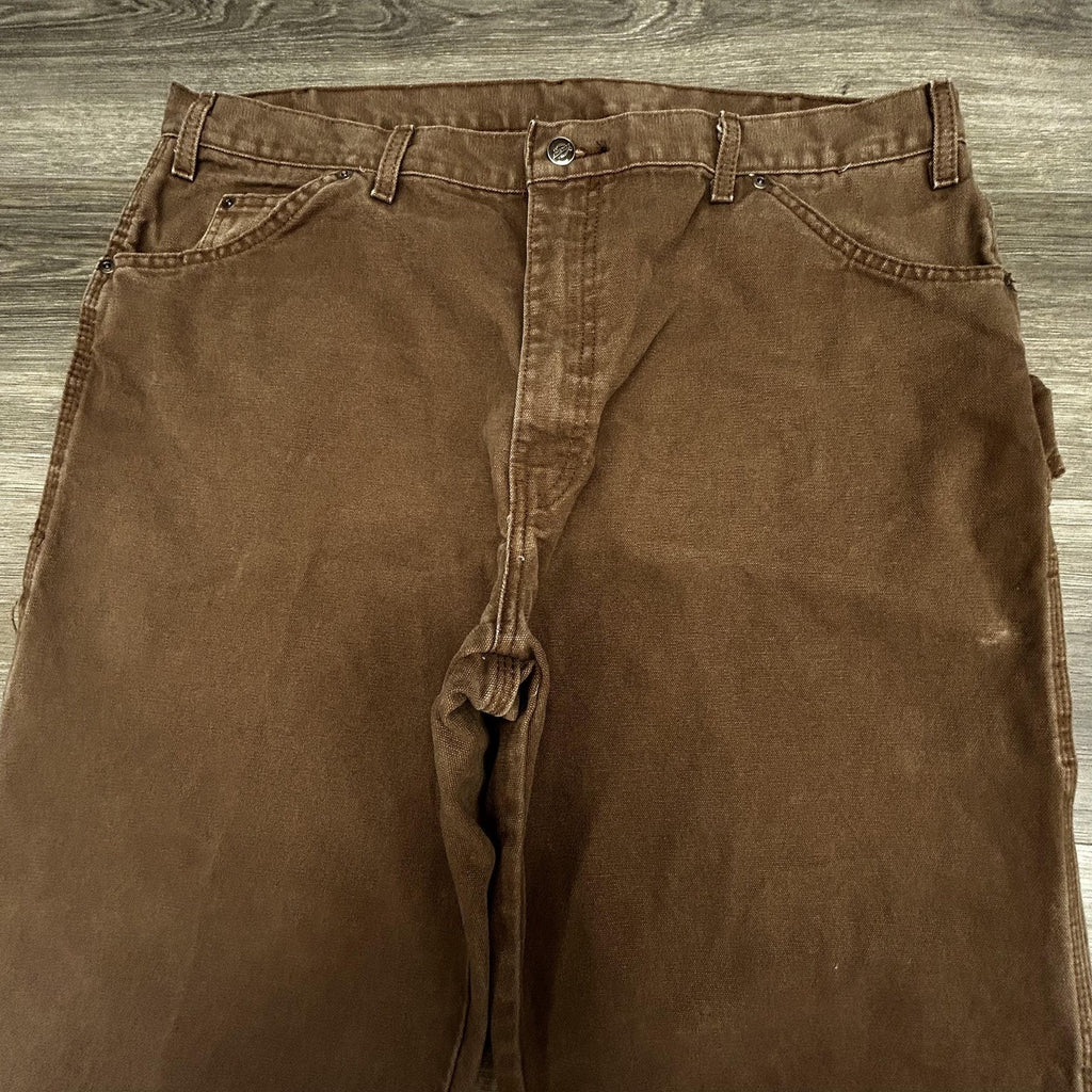 Dickies Carpenter Pants Mens 38x30 Brown Canvas Workwear Baggy Faded Skater Y2K