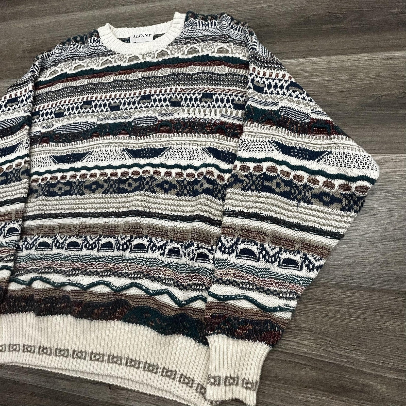 Vintage 3D Knit Sweater Mens Medium Multicolor Alfani Coogi Style Biggie Hip Hop