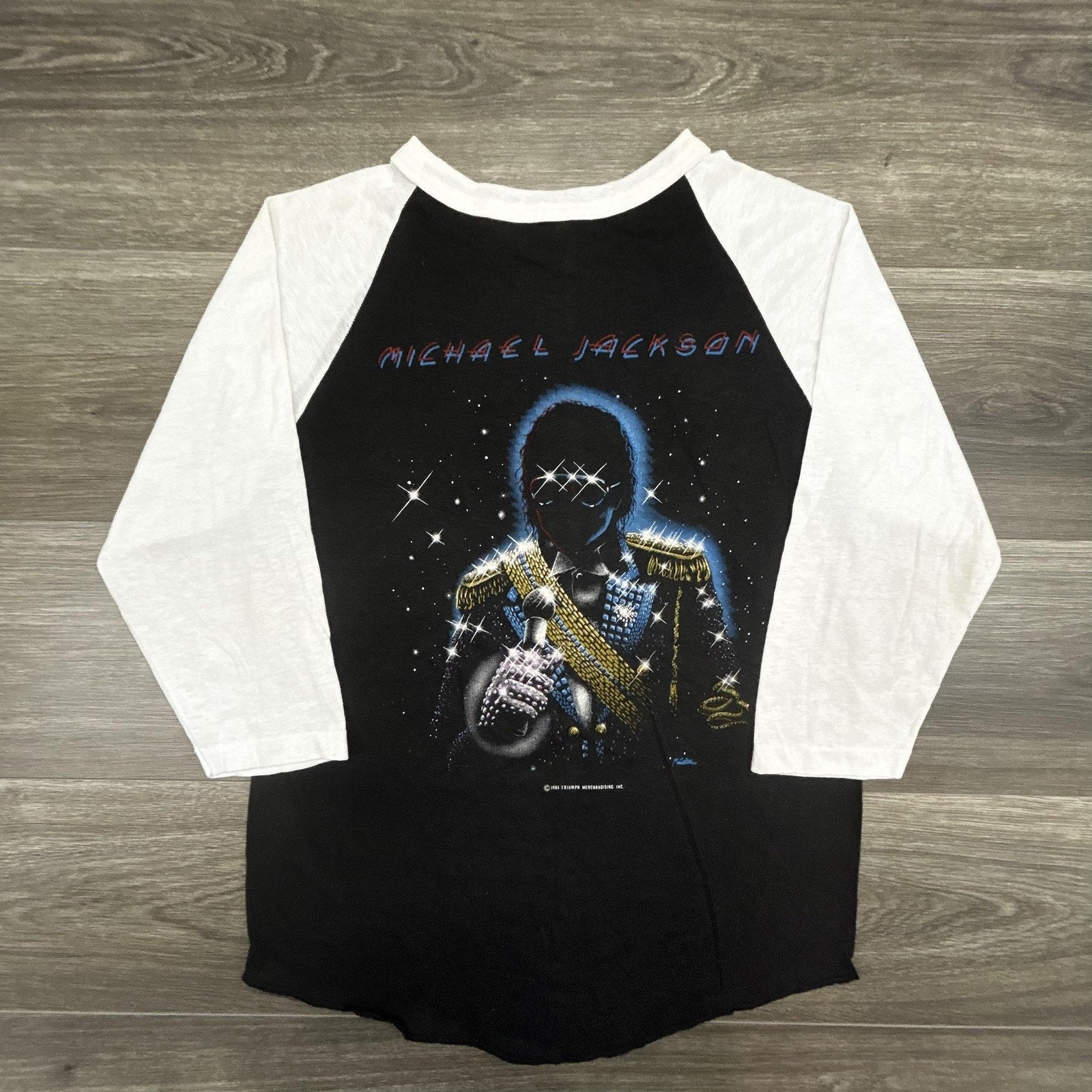 Vintage Michael Jackson Shirt Mens Small Black Victory Tour 1984 Raglan 80s USA