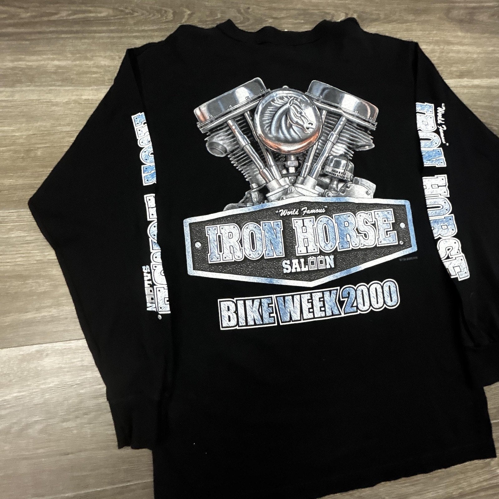 Vintage Iron Horse Saloon Shirt Mens Medium Black Henley Bike Week Long Sleeve