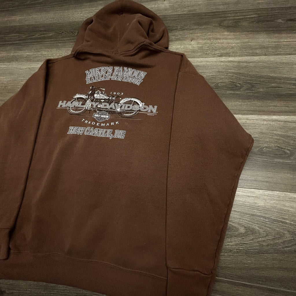 Vintage Harley-Davidson Hoodie Mens XL Brown Fleece Pullover Eagle Graphic Y2K