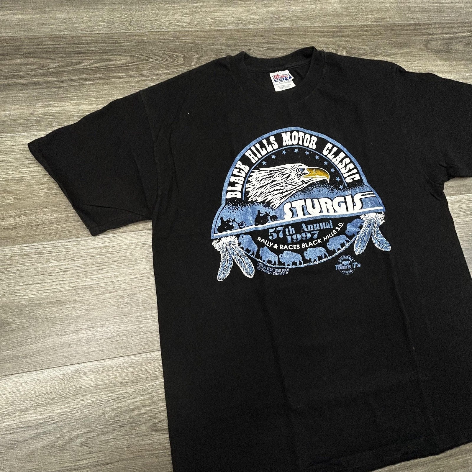 Vintage Sturgis Shirt Mens Large Black Single Stitch Eagle Motorcycle USA 1997