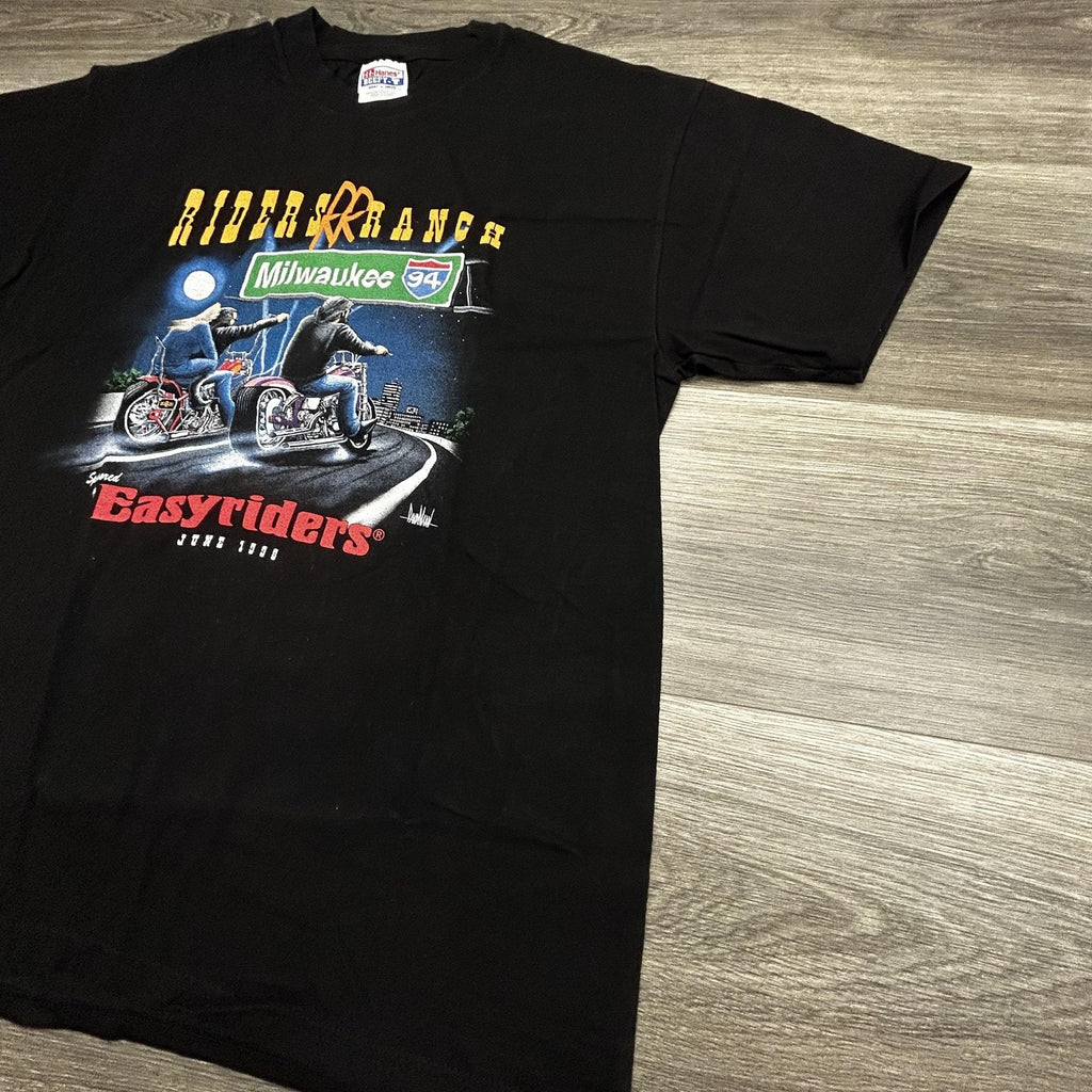 Vintage Easyriders Shirt Mens Large Black Riders Ranch Milwaukee 94 1998 USA