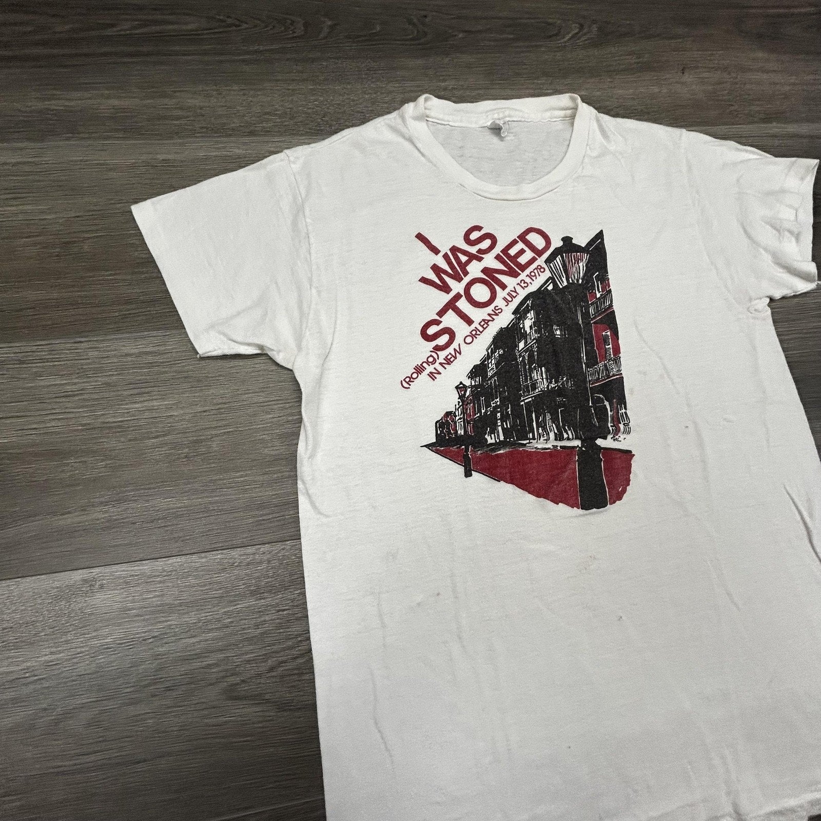 Vintage Rolling Stones Shirt Mens Large White I Was Stoned 1978 New Orleans RARE