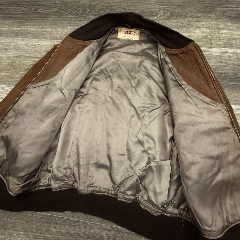 True Vintage 50s Hercules Suede Bomber Jacket Mens Medium Brown Sears Roebuck