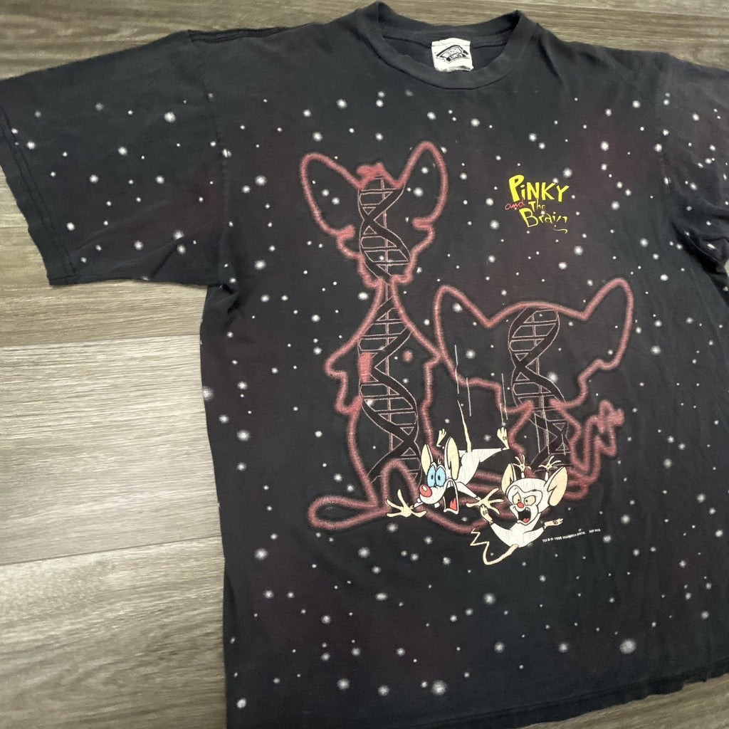 Vintage Pinky And The Brain Shirt Mens XL Black DNA Space AOP 1996 Made USA RARE